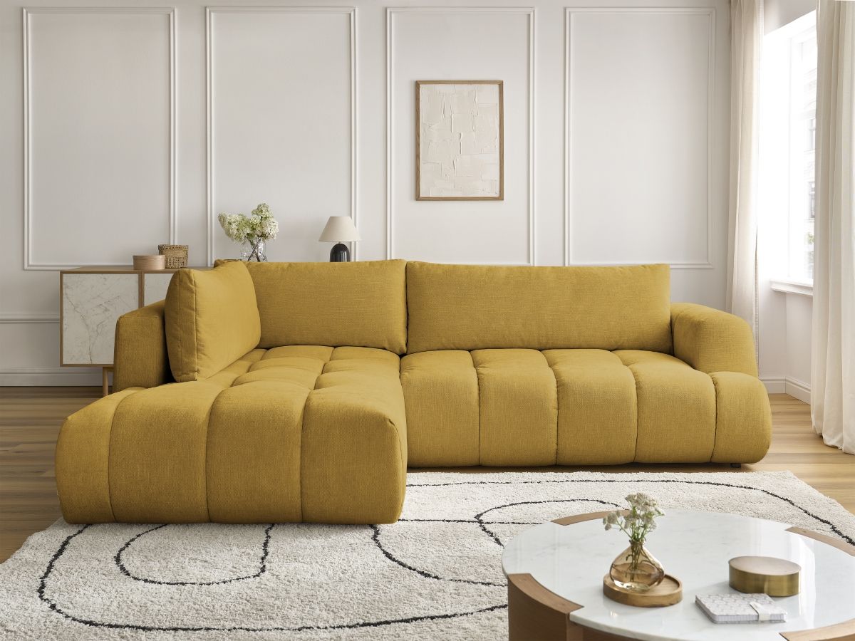 Canapé d'angle L convertible FUJI tissu lisse jaune angle gauche BOBOCHIC 4 places - Vue supplémentaire 3