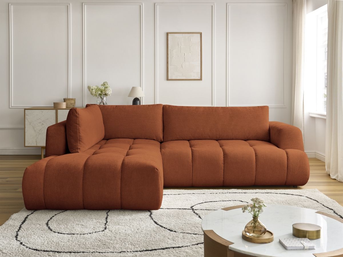 Canapé d'angle L convertible FUJI tissu lisse orange angle gauche BOBOCHIC 4 places - Vue supplémentaire 3