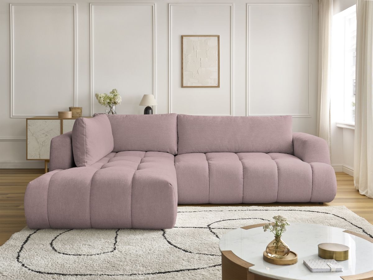 Canapé d'angle L convertible FUJI tissu lisse rose angle gauche BOBOCHIC 4 places - Vue supplémentaire 3