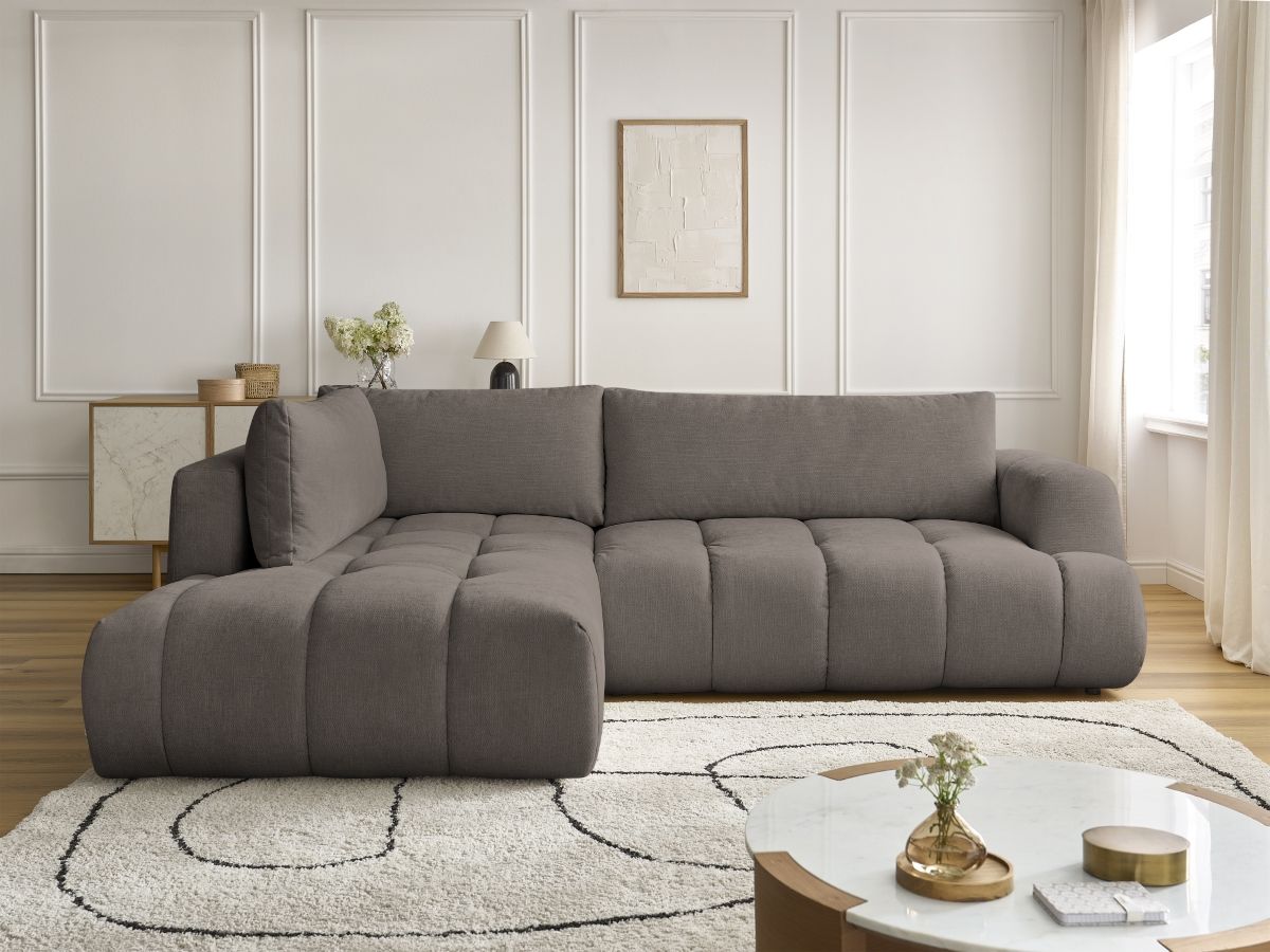Canapé d'angle L convertible FUJI tissu lisse taupe angle gauche BOBOCHIC 4 places - Vue supplémentaire 3