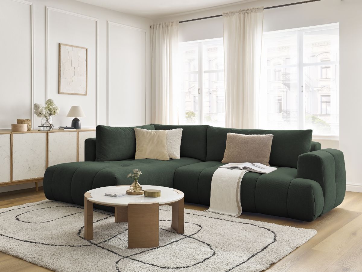 Canapé d'angle L convertible FUJI tissu lisse