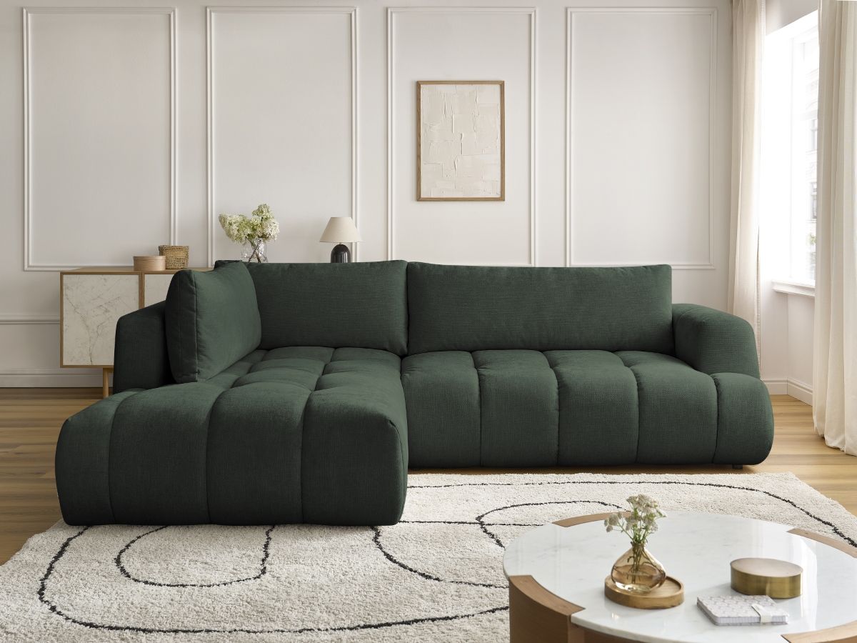 Canapé d'angle L convertible FUJI tissu lisse vert angle gauche BOBOCHIC 4 places - Vue supplémentaire 3