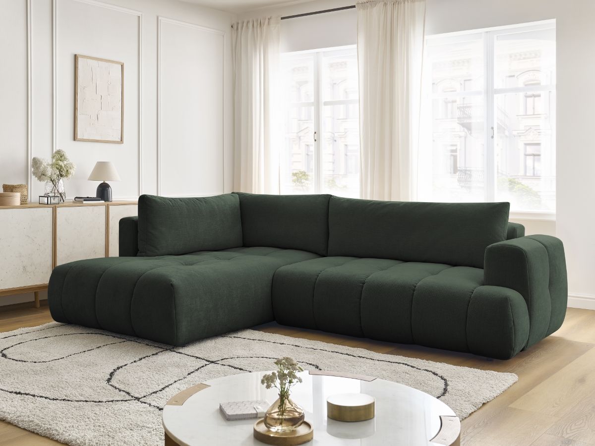 Canapé d'angle L convertible FUJI tissu lisse