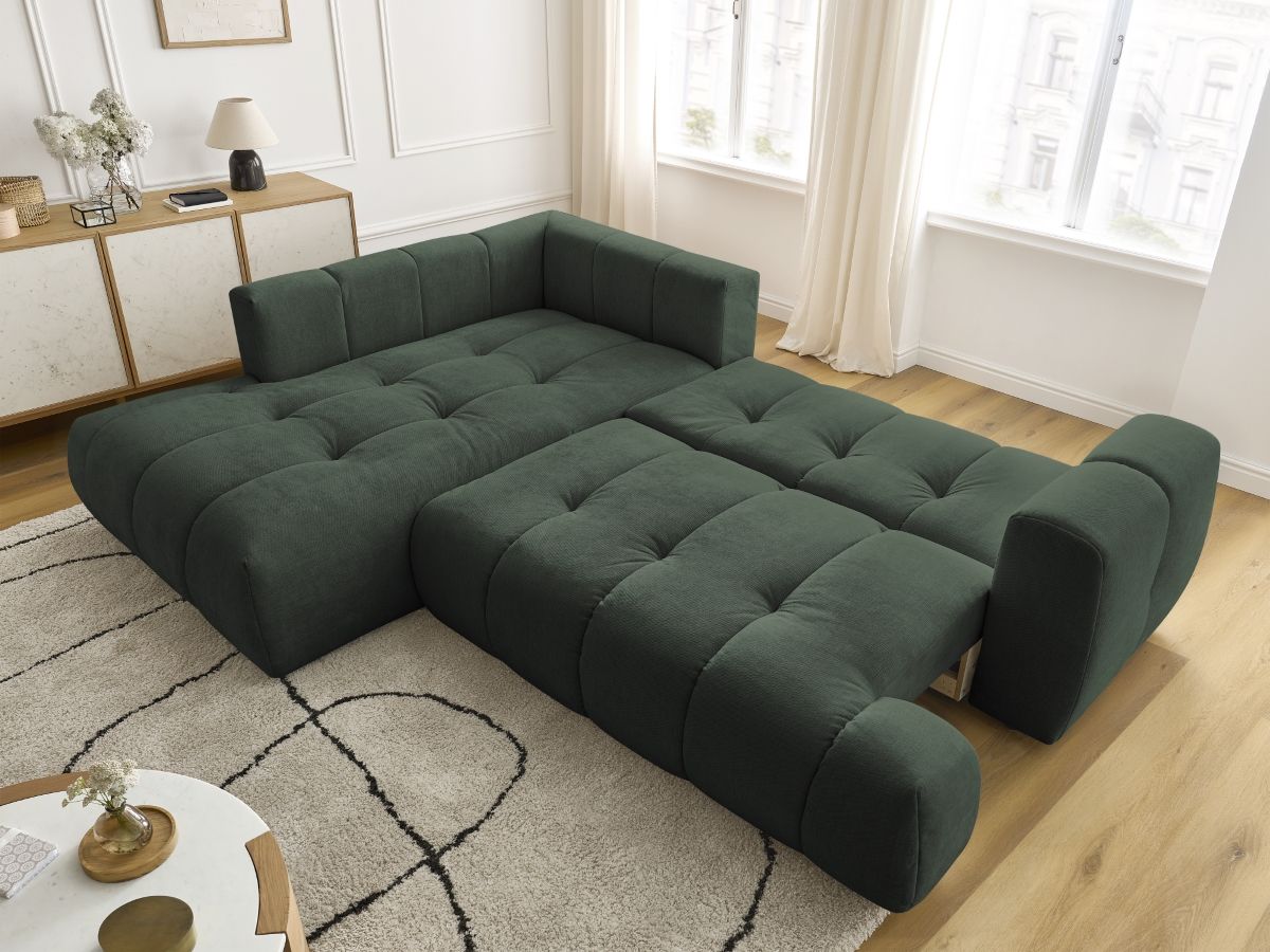 Canapé d'angle L convertible FUJI tissu lisse