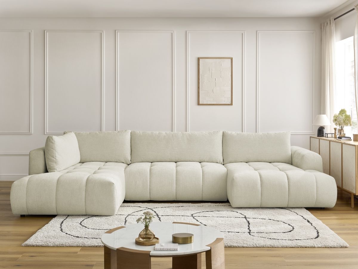 Canapé panoramique convertible FUJI lisse beige — vue 5