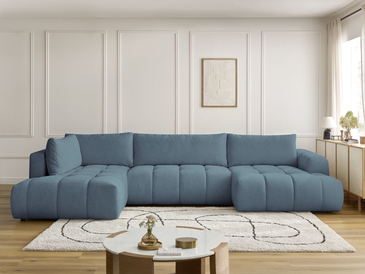 Canapé panoramique convertible FUJI lisse bleu clair — vue 5
