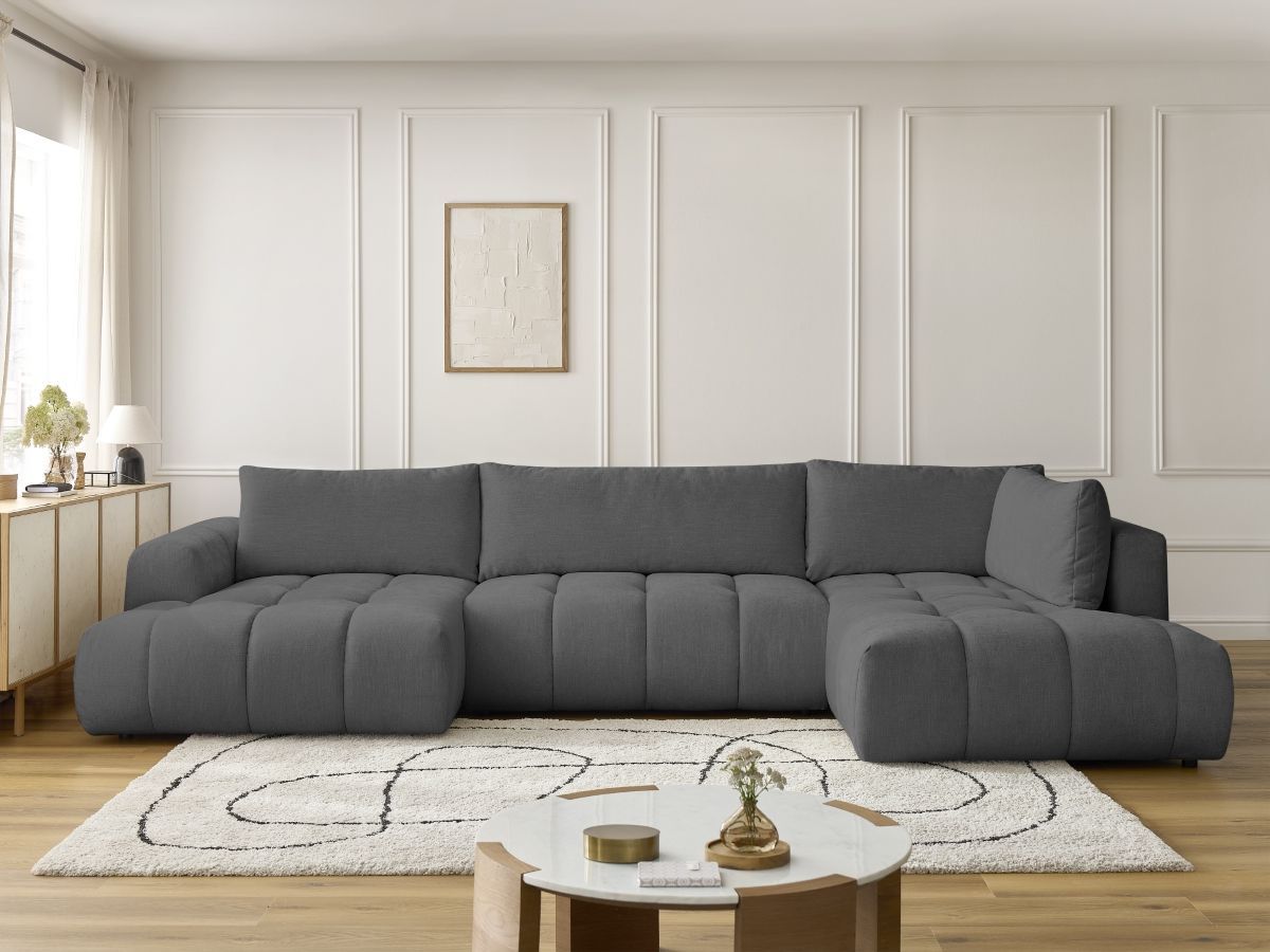 Canapé d'angle panoramique convertible FUJI tissu lisse gris foncé angle gauche BOBOCHIC 5 places - Vue supplémentaire 3