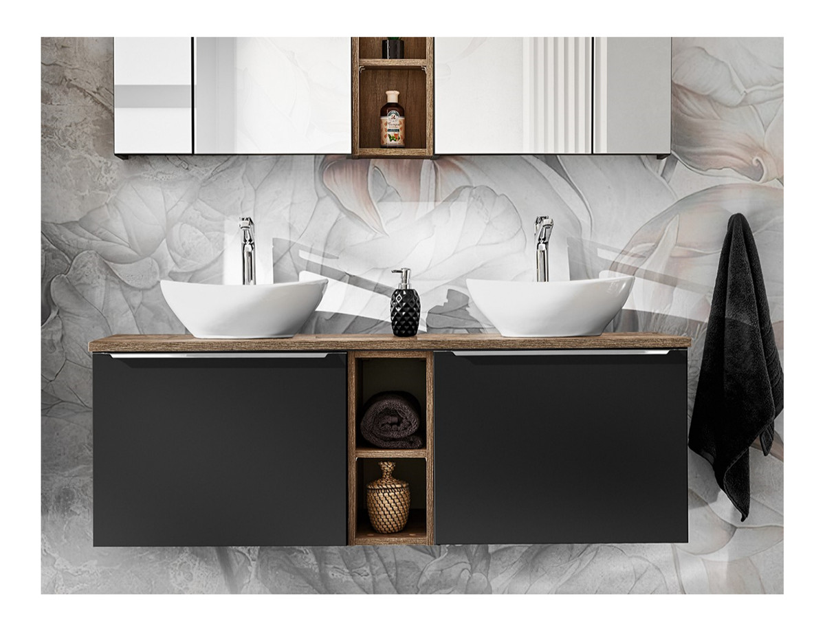 LAYA 140 cm zwarte en eiken badkamerkast