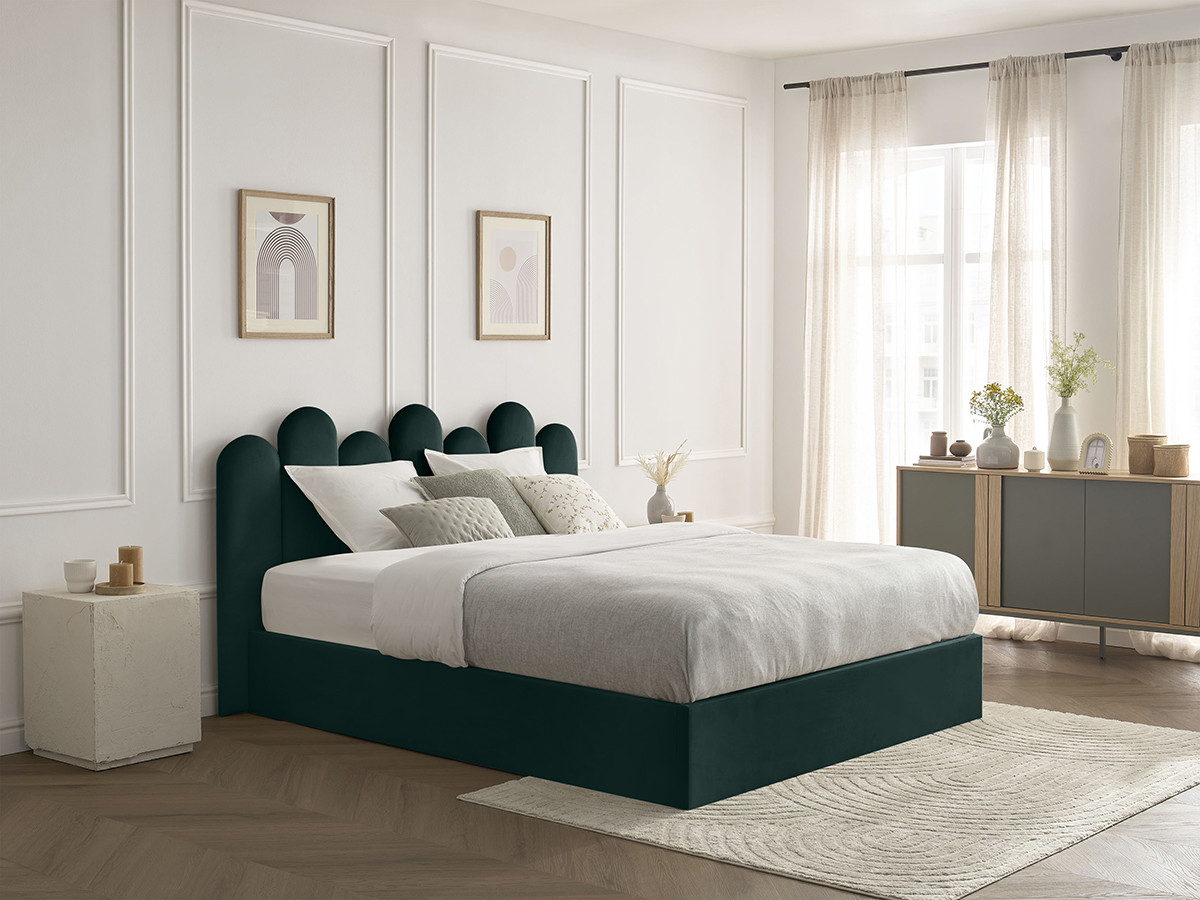 Lit coffre BADJA velours vert 180x200  BOBOCHIC