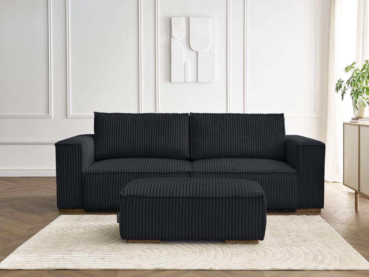 Canapé droit convertible coffre CHELSEA gros côtelé doux avec pouf noir — vue 5