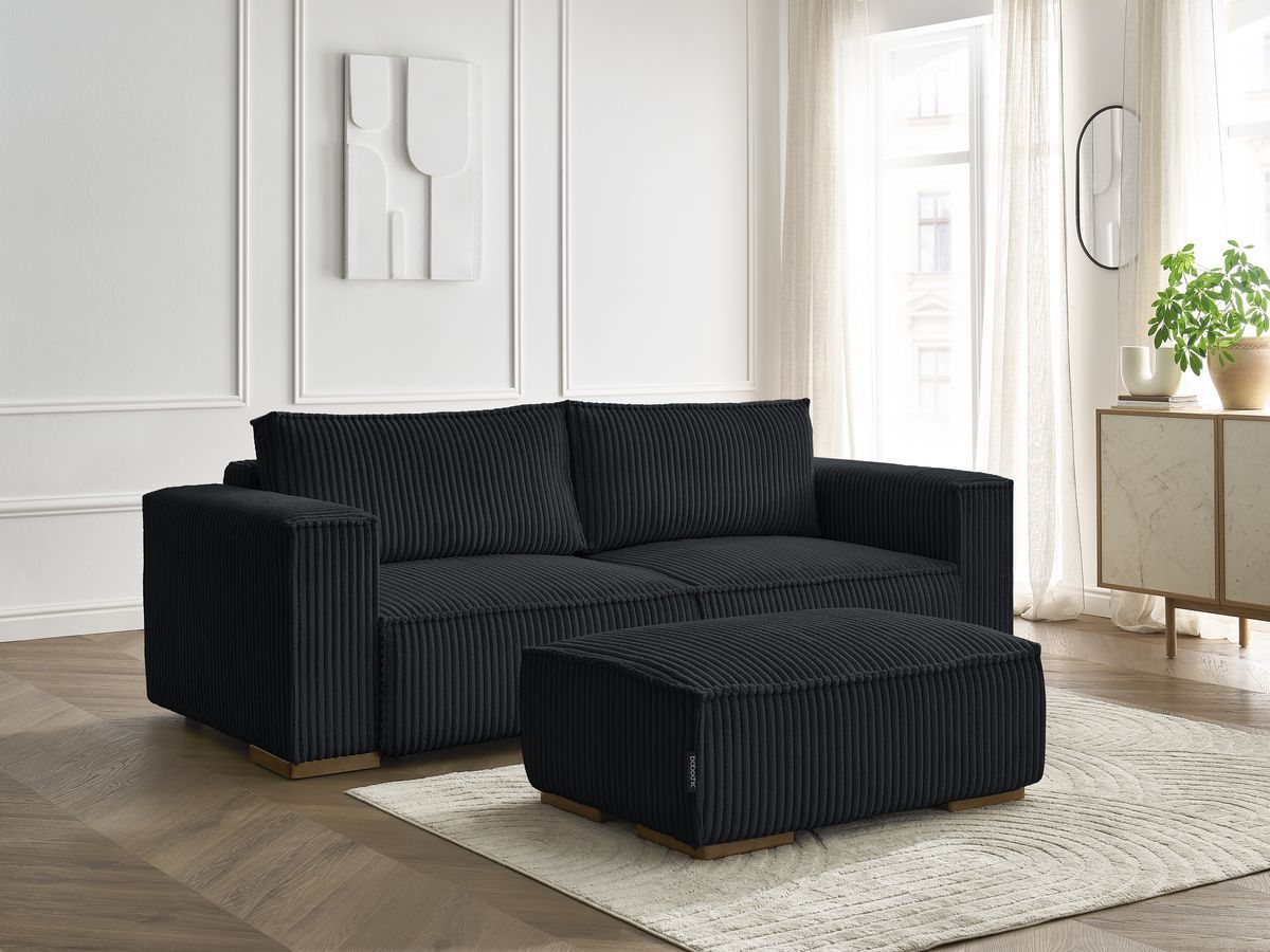 Canapé droit convertible coffre CHELSEA gros côtelé doux avec pouf