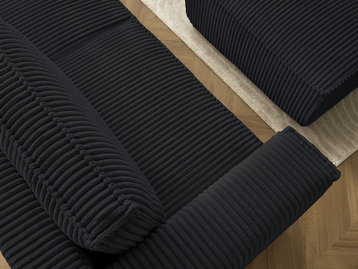 Canapé droit convertible coffre CHELSEA gros côtelé doux avec pouf