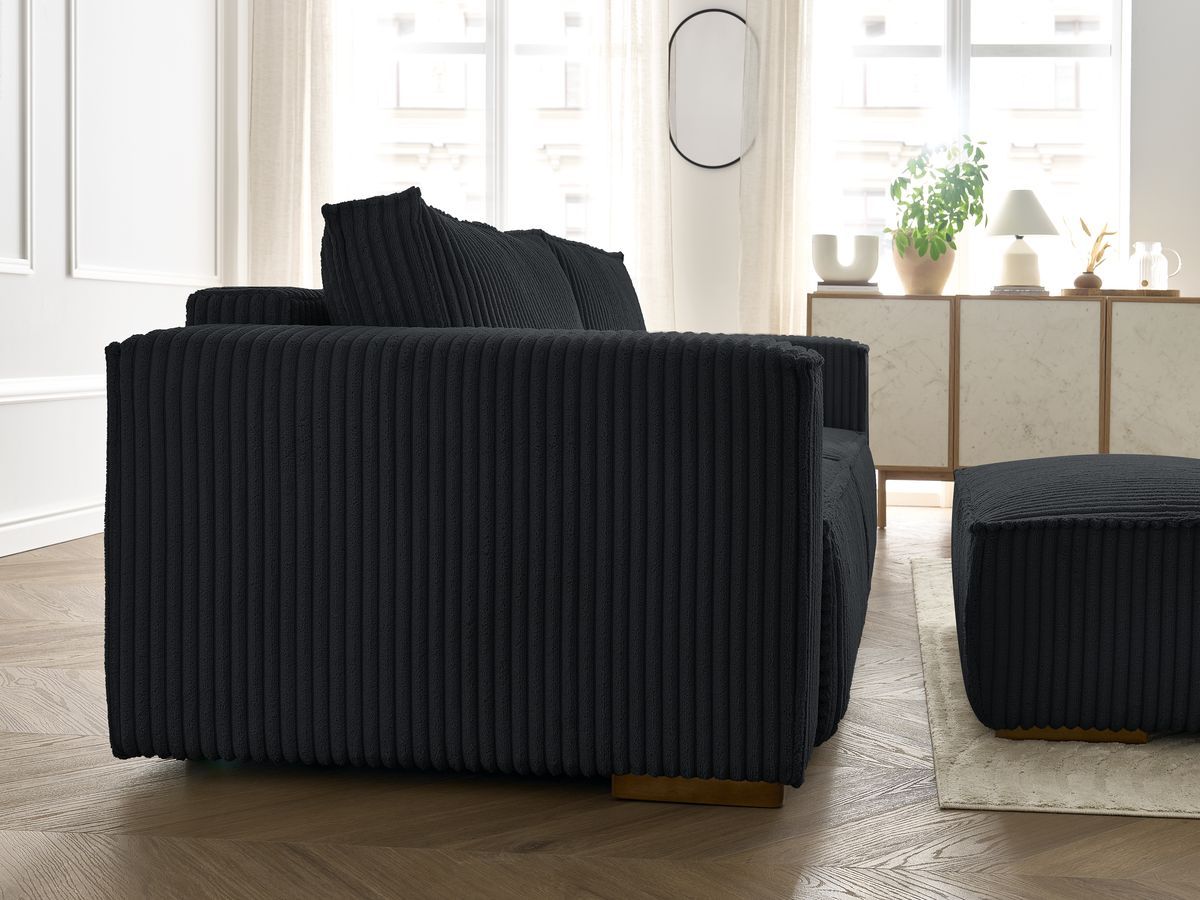 Canapé droit convertible coffre CHELSEA gros côtelé doux avec pouf