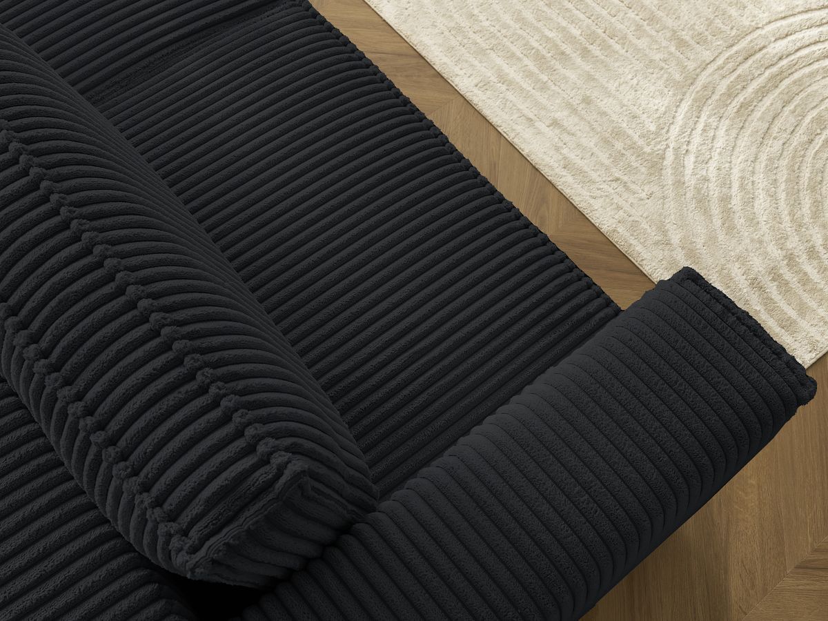 Canapé droit convertible coffre CHELSEA gros côtelé doux avec pouf