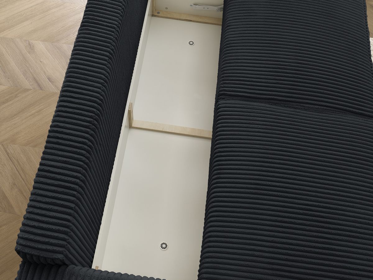 Canapé droit convertible coffre CHELSEA gros côtelé doux avec pouf