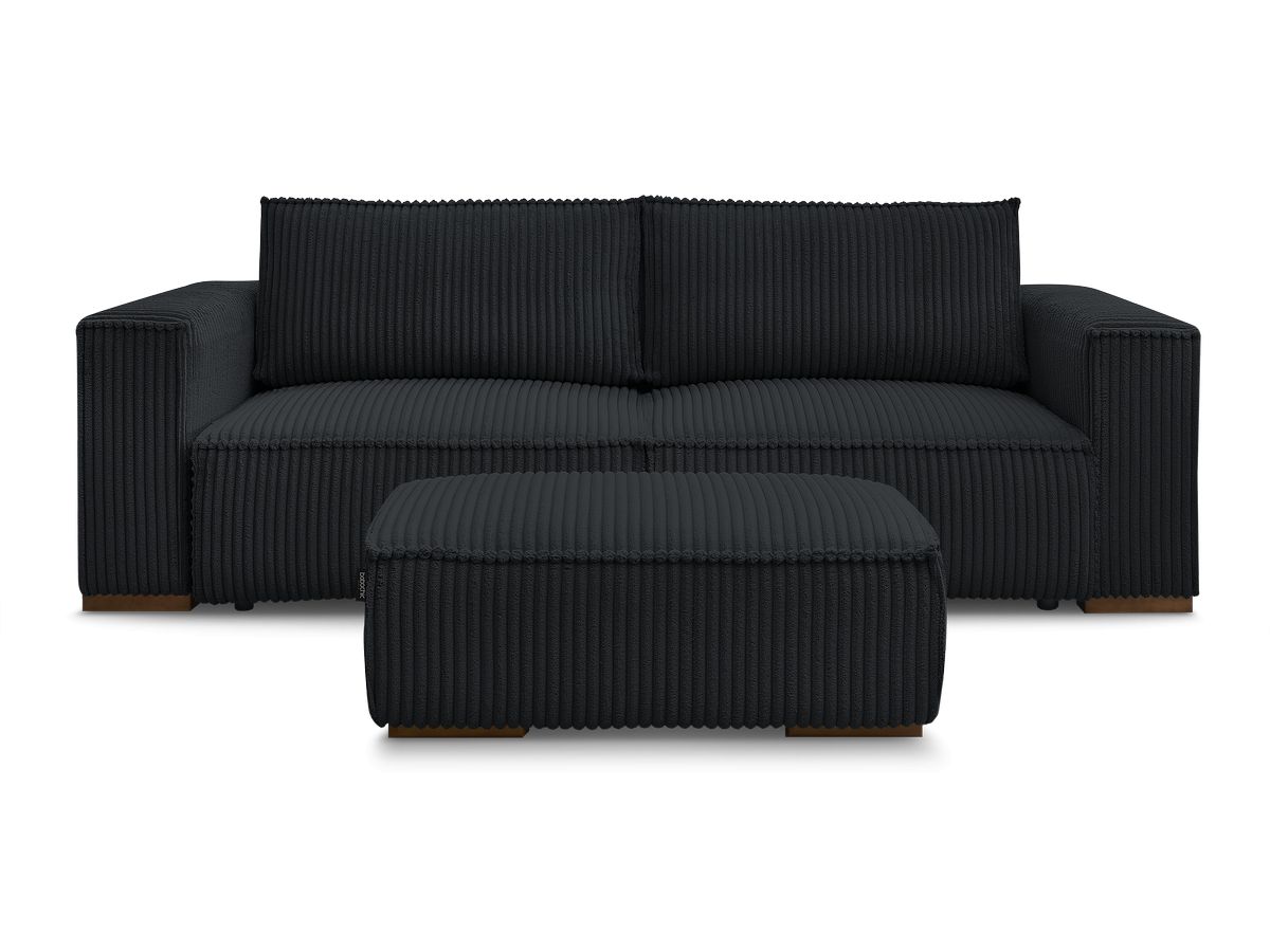 Canapé droit convertible coffre CHELSEA gros côtelé doux avec pouf