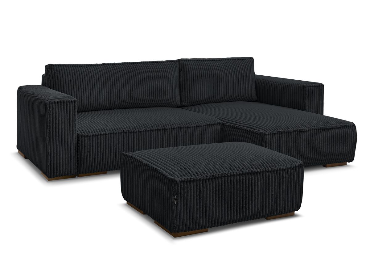 Canapé d'angle convertible réversible coffre CHELSEA gros côtelé doux avec pouf