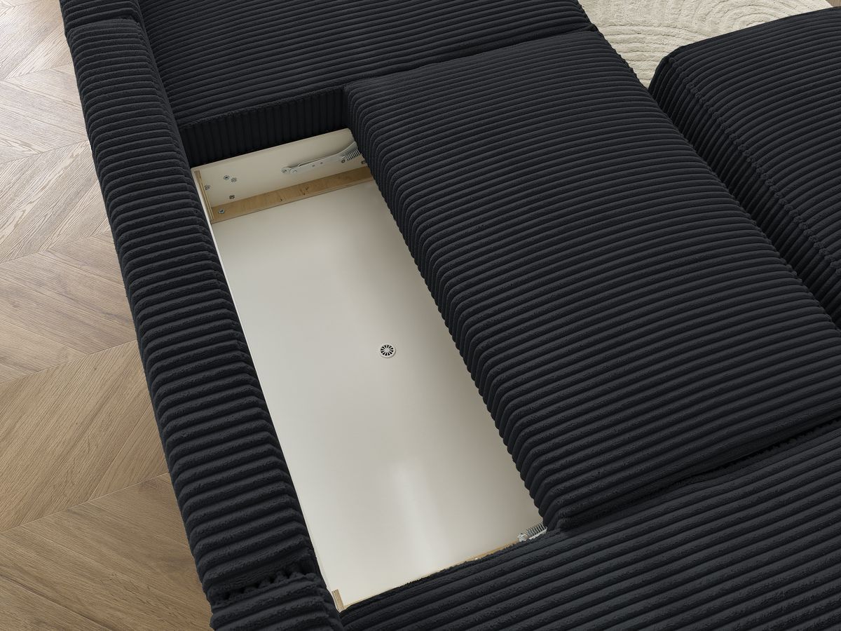 Canapé panoramique convertible coffre CHELSEA gros côtelé doux avec pouf