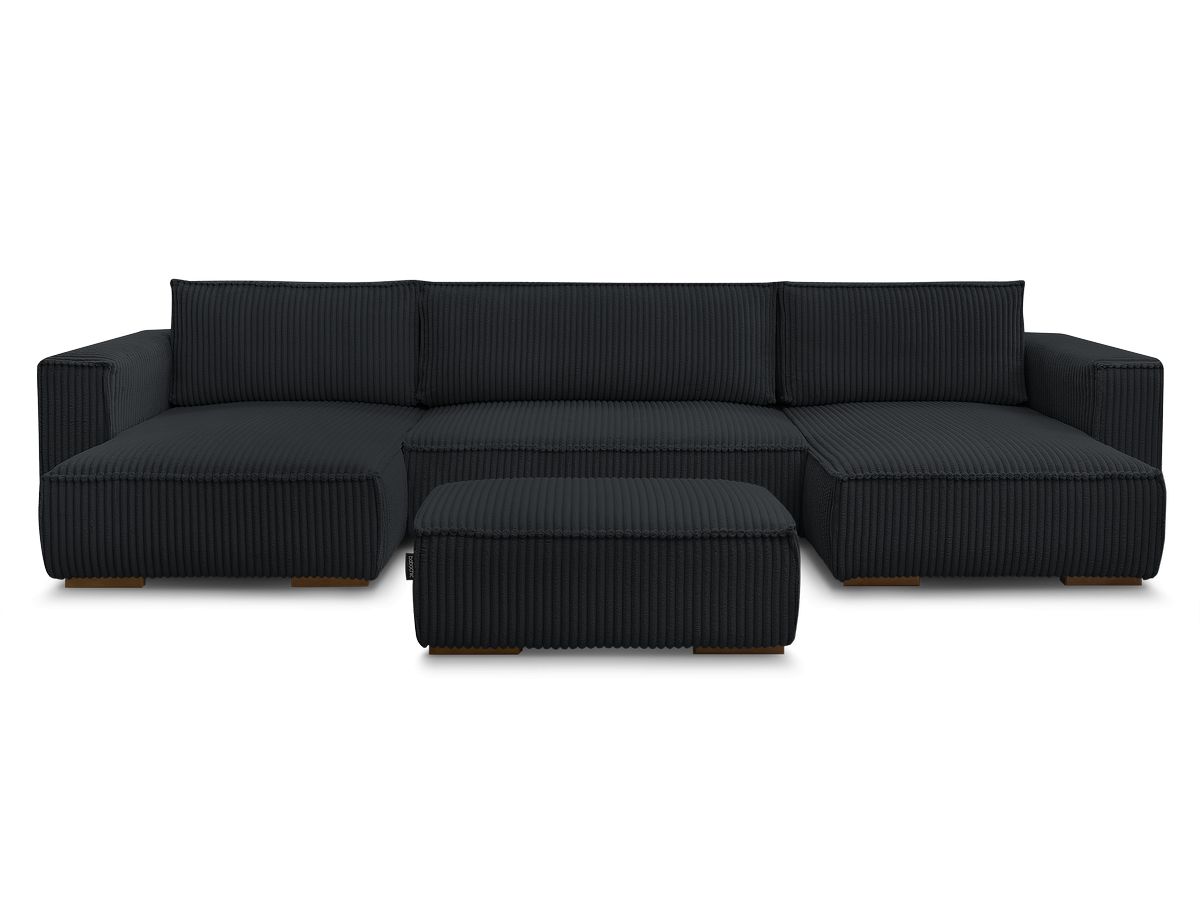 Canapé panoramique convertible coffre CHELSEA gros côtelé doux avec pouf