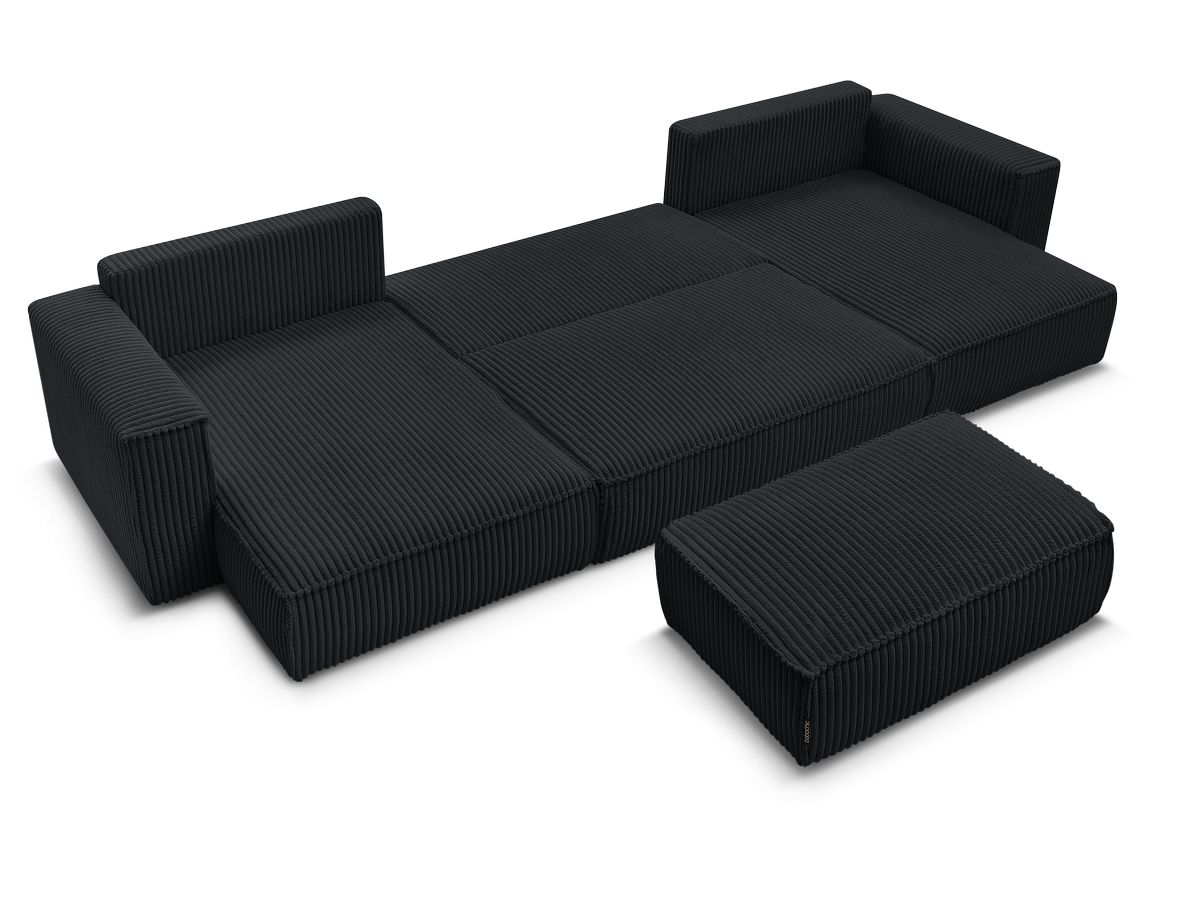 Canapé panoramique convertible coffre CHELSEA gros côtelé doux avec pouf