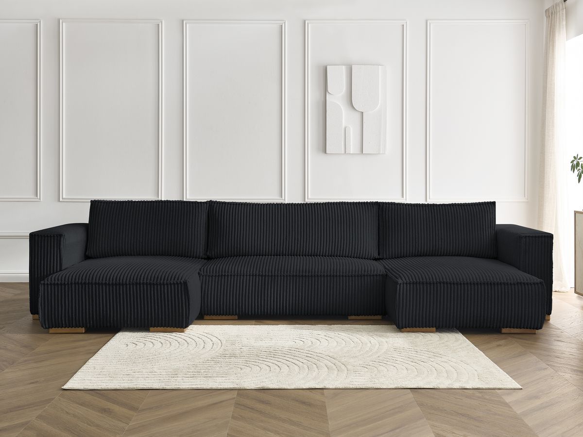 Canapé panoramique convertible coffre CHELSEA gros côtelé doux noir — vue 5