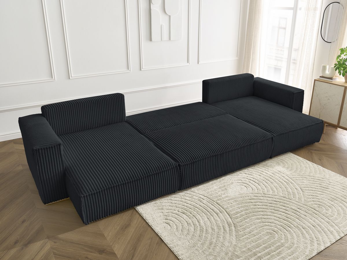 Canapé d'angle fixe EVEREST tissu chiné - Orange - Angle droit - 10 coussins