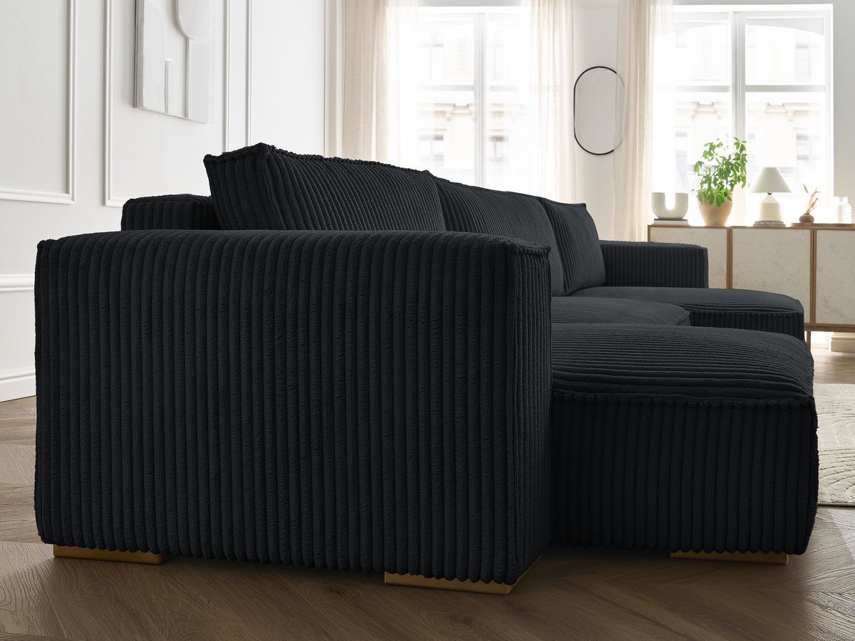 Canapé d'angle fixe EVEREST tissu chiné - Orange - Angle droit - 10 coussins