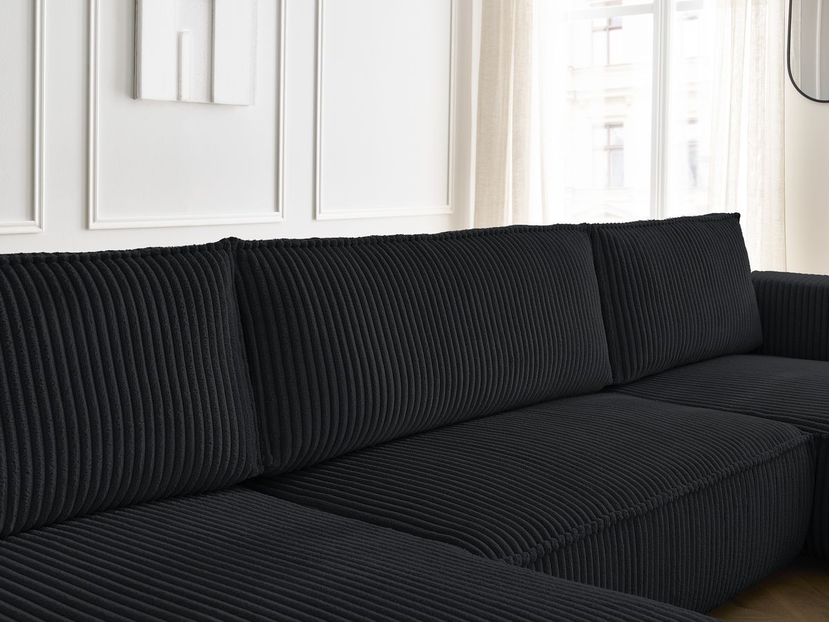 Canapé d'angle fixe EVEREST tissu chiné - Orange - Angle droit - 10 coussins