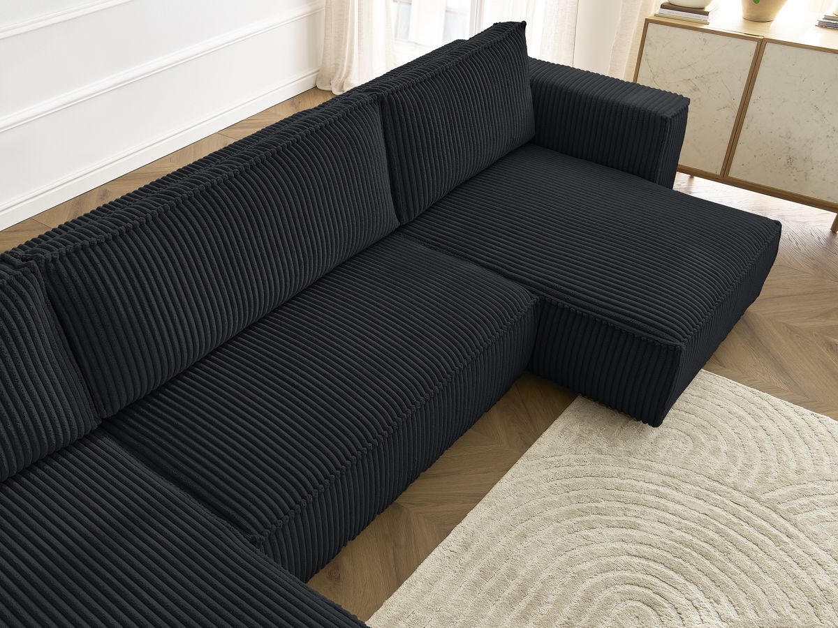 Canapé d'angle fixe EVEREST tissu chiné - Orange - Angle droit - 10 coussins