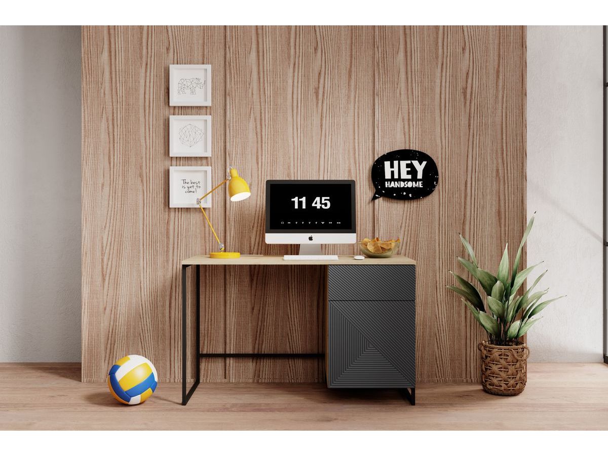 Bureau 1 porte et 1 tiroir ALICE pieds en métal gris foncé