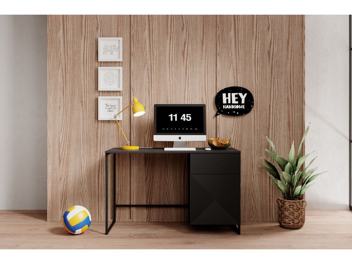 Bureau 1 porte et 1 tiroir ALICE pieds en métal noir