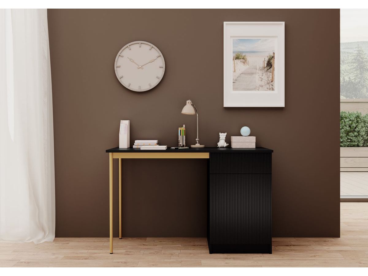 KASHA bureau met 1 deur en 1 lade, gouden poten