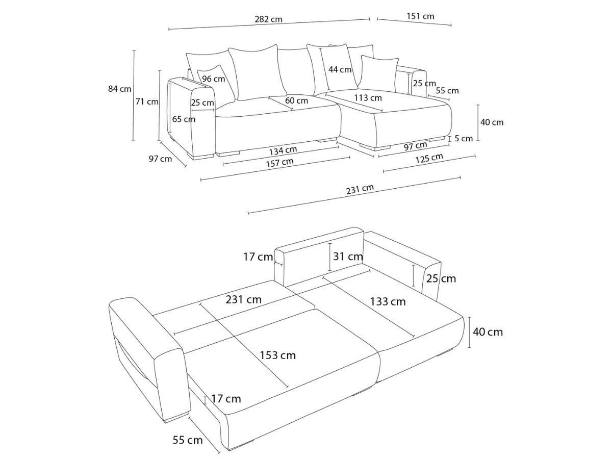 Canapé d'angle convertible réversible coffre SIDONIE tissu chiné