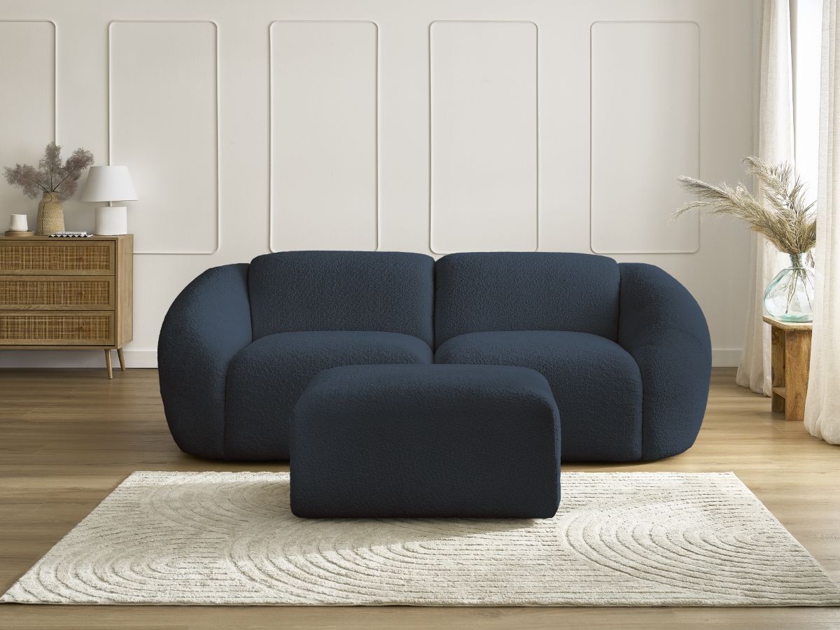Canapé droit 2 places TINA bouclette avec pouf bleu foncé — vue 6