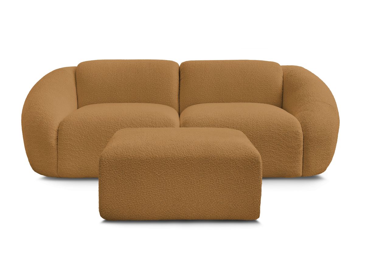 Canapé droit fixe 2 places TINA tissu bouclette avec pouf