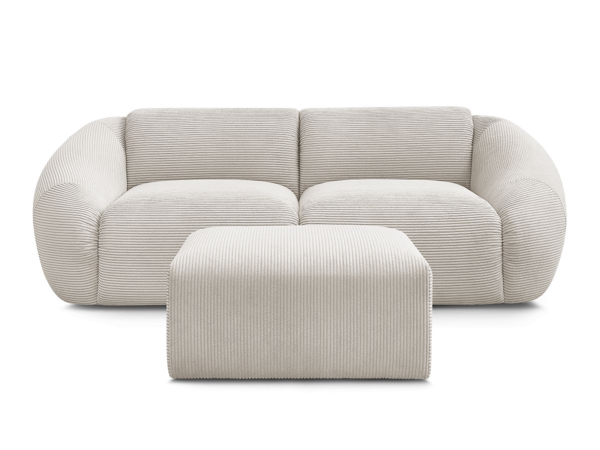 Canapé droit fixe 2 places TINA velours côtelé avec pouf