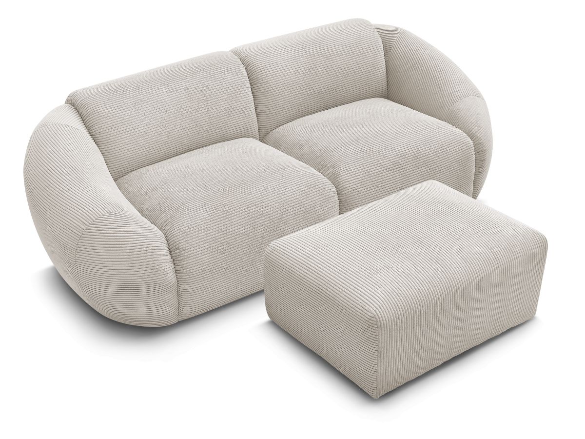 Canapé droit fixe 2 places TINA velours côtelé avec pouf