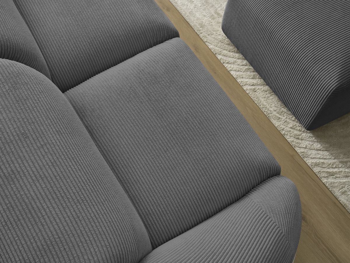 Canapé droit fixe 2 places TINA velours côtelé avec pouf