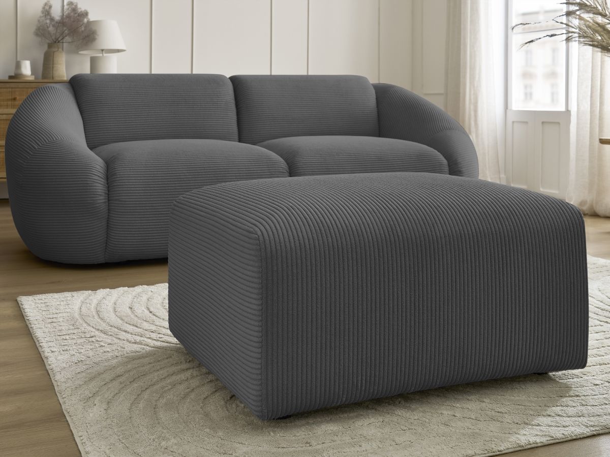 Canapé droit fixe 2 places TINA velours côtelé avec pouf