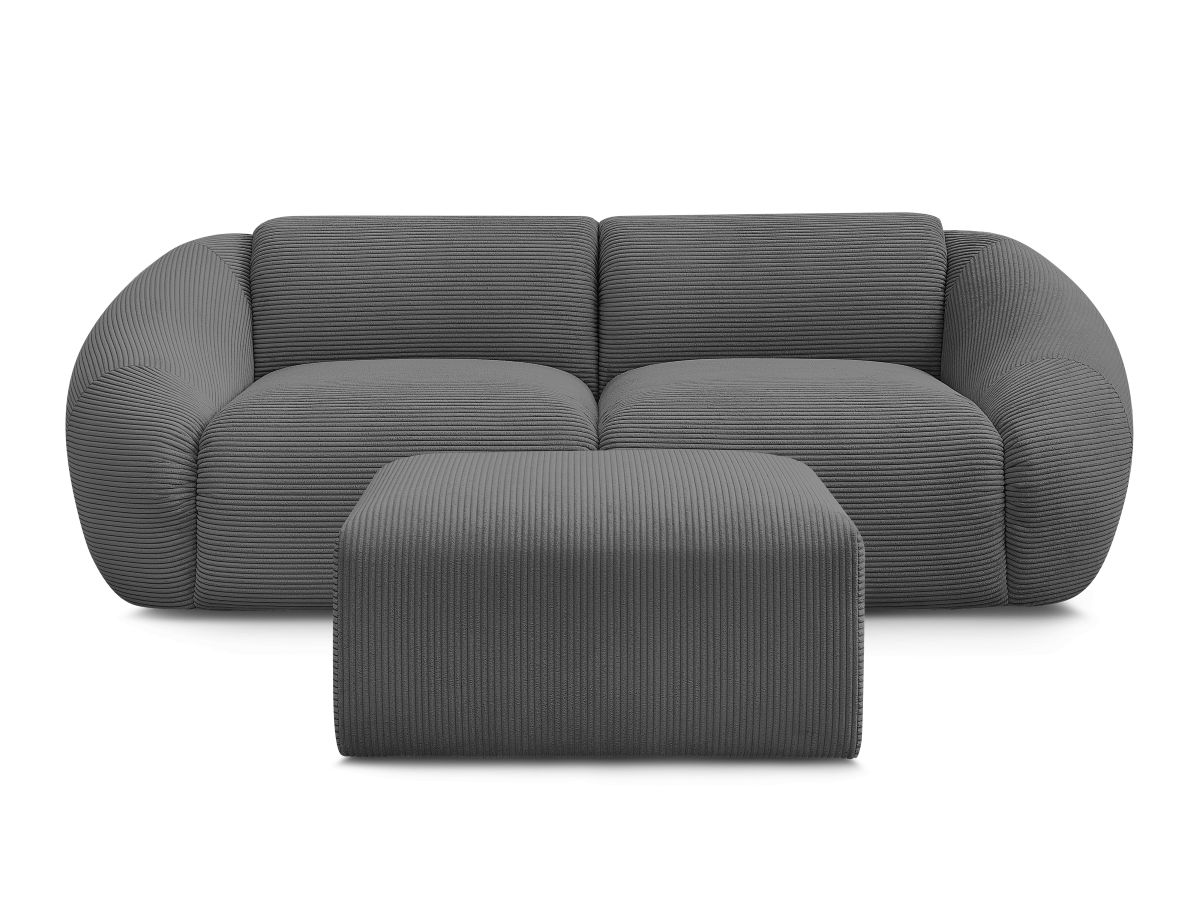 Canapé droit fixe 2 places TINA velours côtelé avec pouf