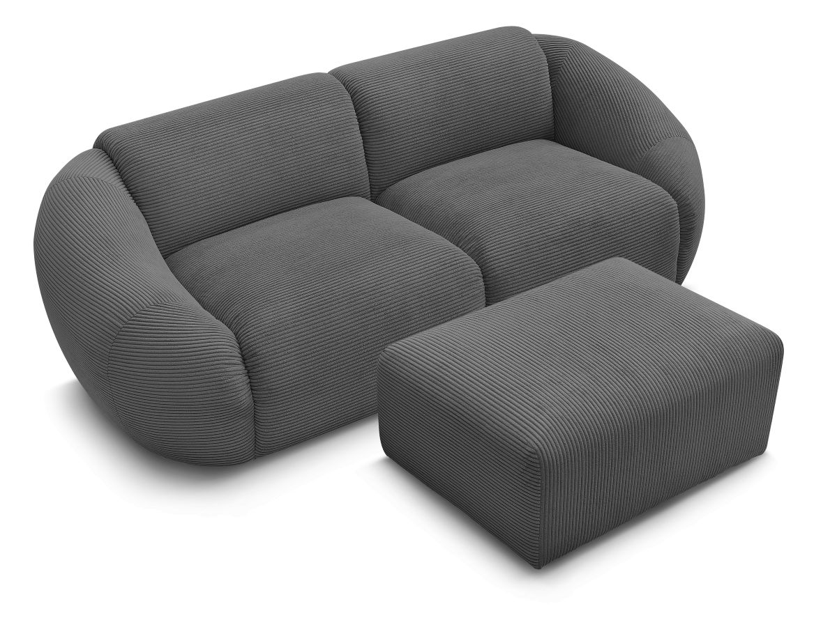 Canapé droit fixe 2 places TINA velours côtelé avec pouf