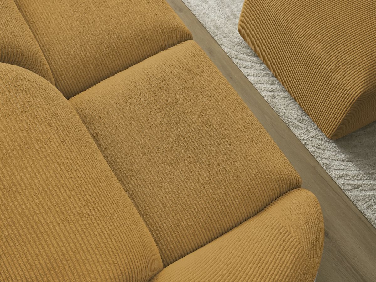 Canapé droit fixe 2 places TINA velours côtelé avec pouf