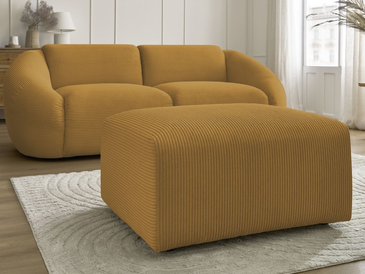 Canapé droit fixe 2 places TINA velours côtelé avec pouf