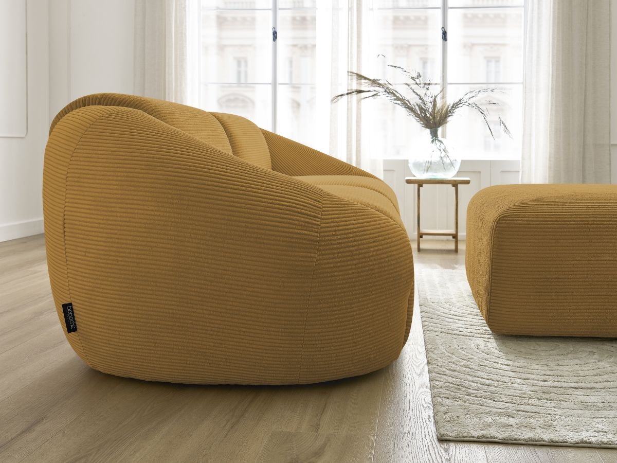 Canapé droit fixe 2 places TINA velours côtelé avec pouf