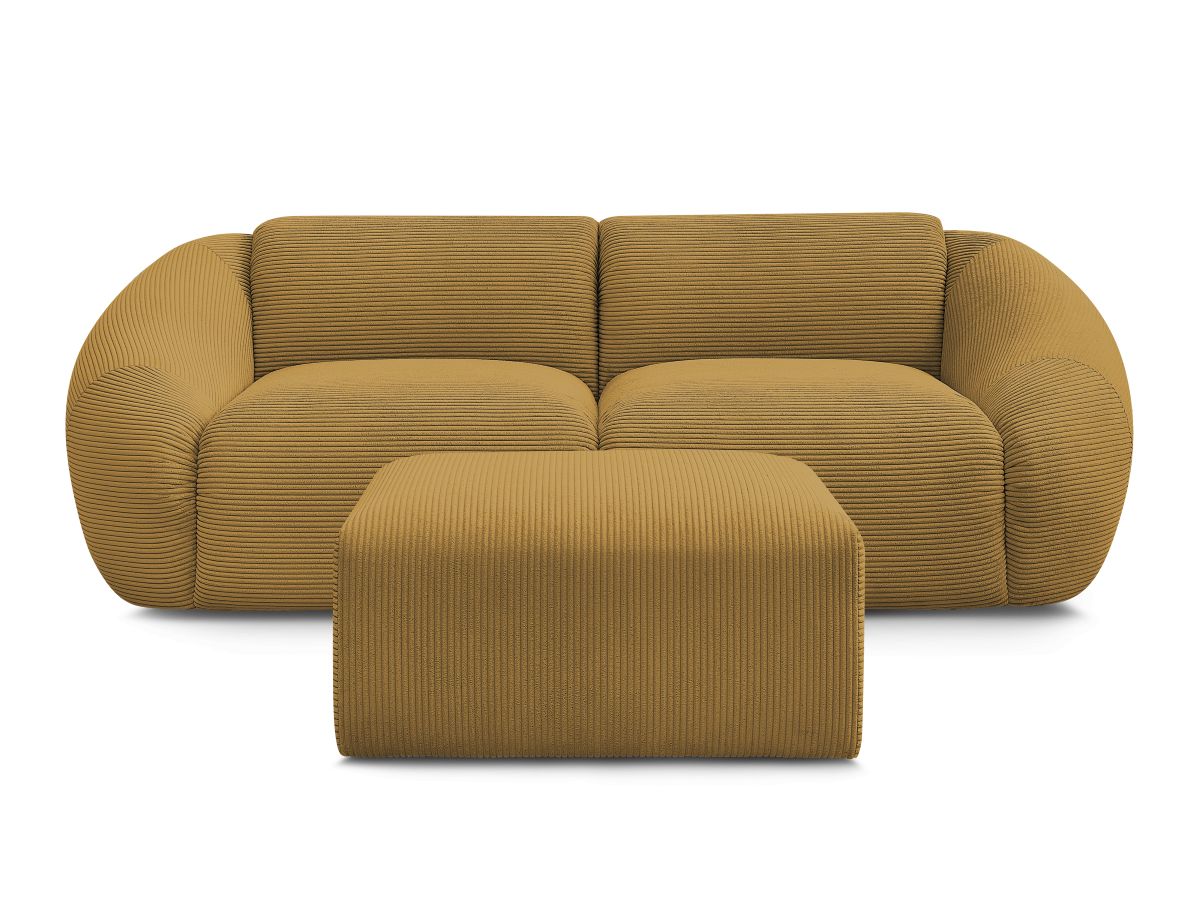 Canapé droit fixe 2 places TINA velours côtelé avec pouf