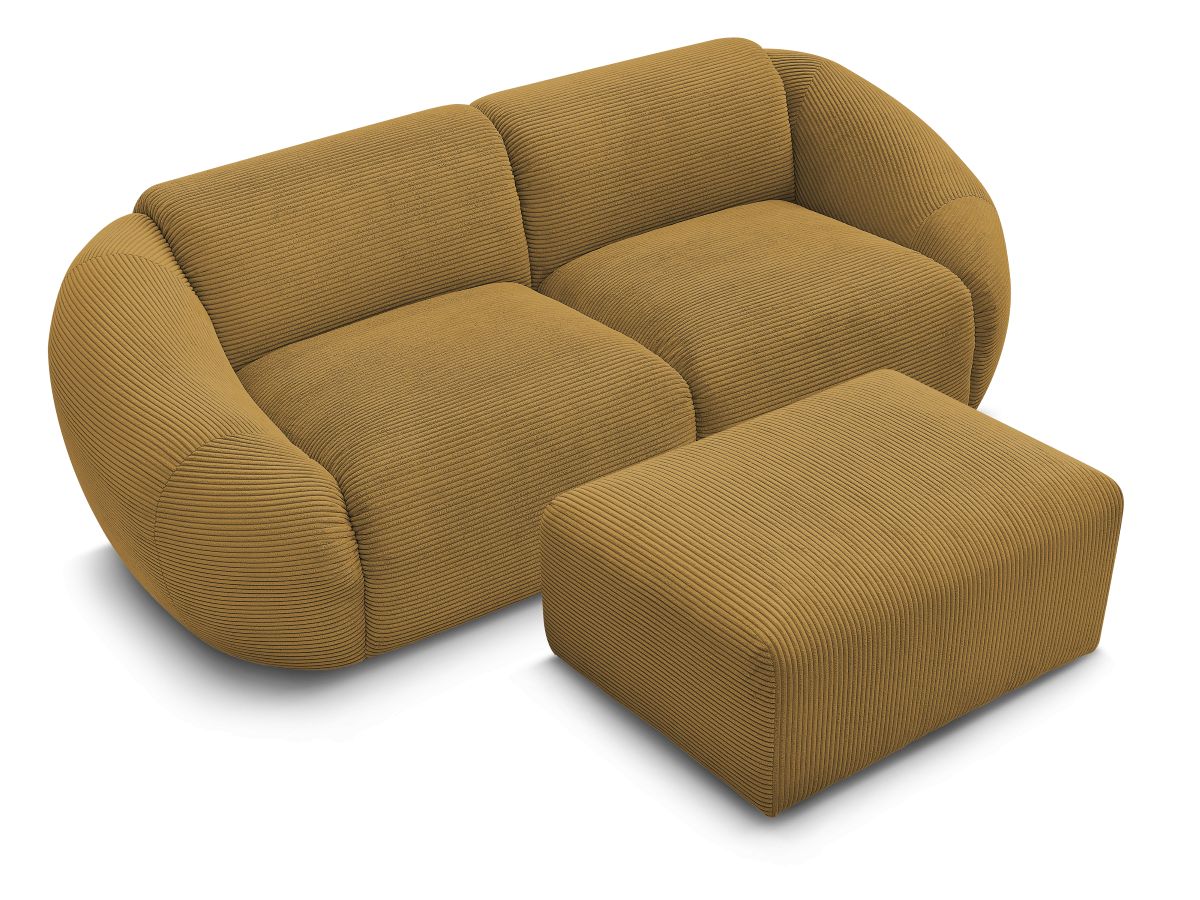 Canapé droit fixe 2 places TINA velours côtelé avec pouf