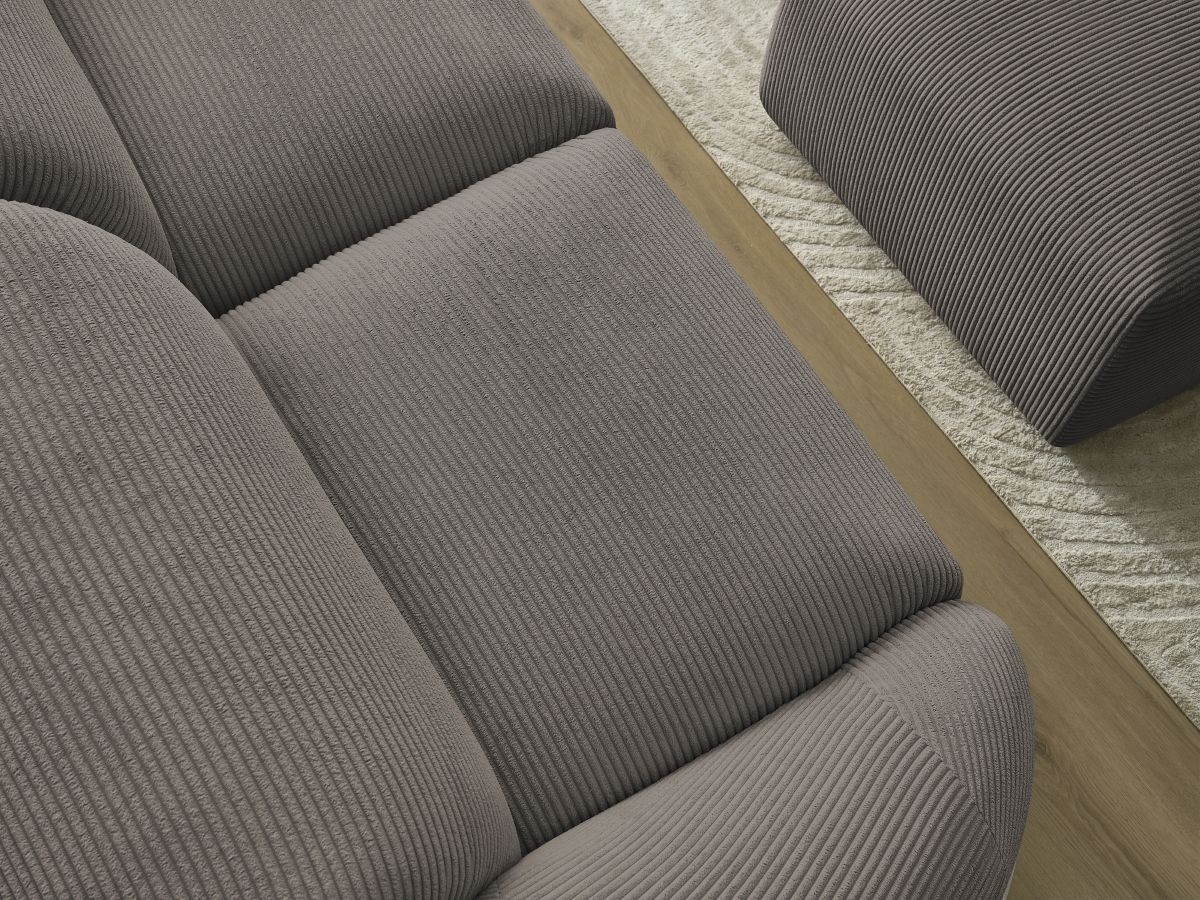 Canapé droit fixe 2 places TINA velours côtelé avec pouf