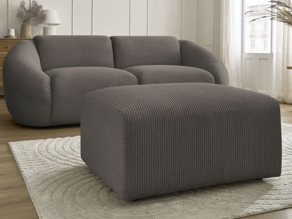 Canapé droit fixe 2 places TINA velours côtelé avec pouf