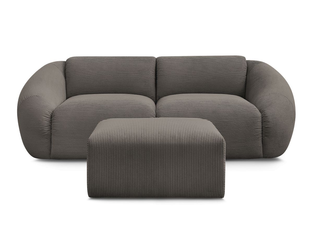 Canapé droit fixe 2 places TINA velours côtelé avec pouf