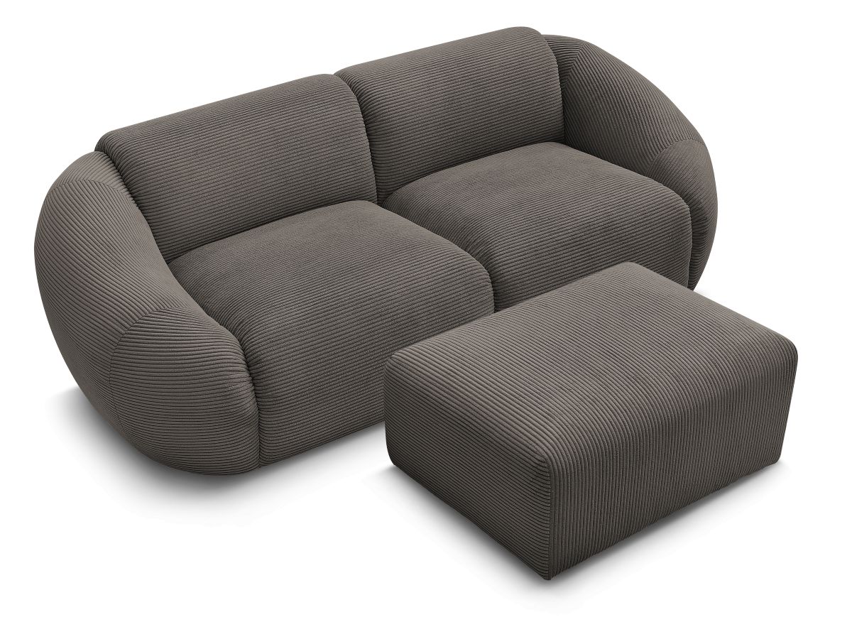 Canapé droit fixe 2 places TINA velours côtelé avec pouf